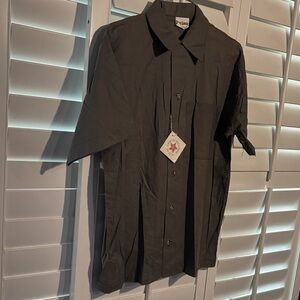 Vintage Men's Dark Gray Casual Button Down Bowling Shirt